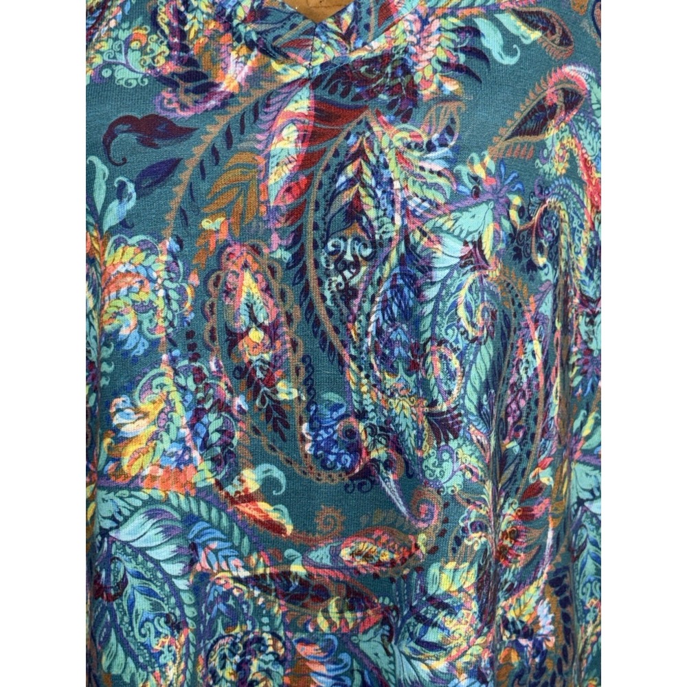 Soft Surroundings Women's Turquoise Artsy Pattern V-Neck Knit Top Size Large - Picture 2 of 8